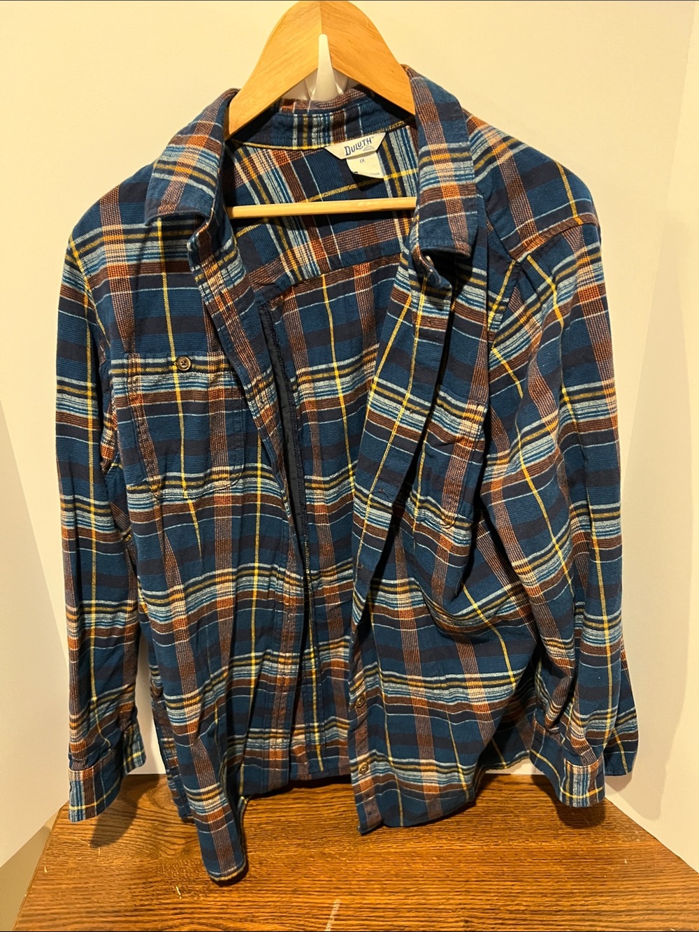 Duluth Trading Co Blue and Brown Plaid Flannel Jacket